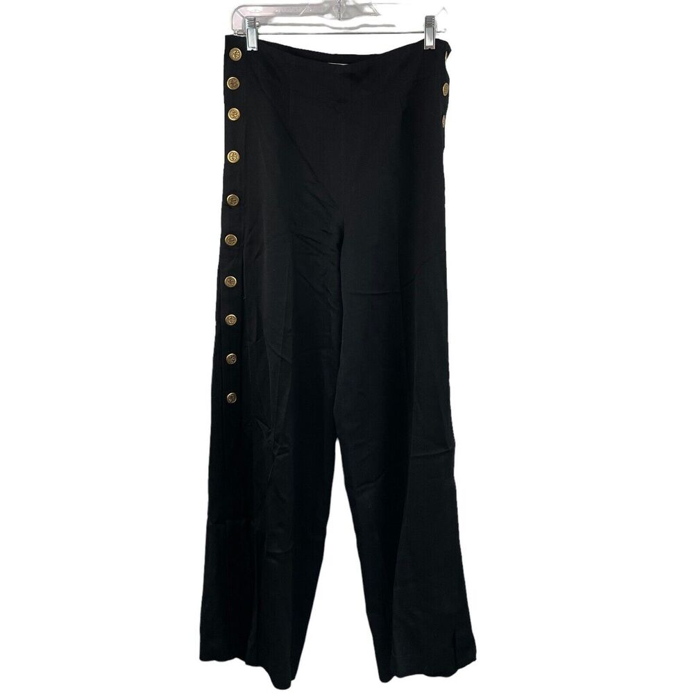 Zara High Waist Wide Leg Leighton Pants Sz Medium Black Side Gold Buttons